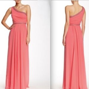 BCBGMaxAzria One-Shoulder Embellishedflowy wedding party wear Dress